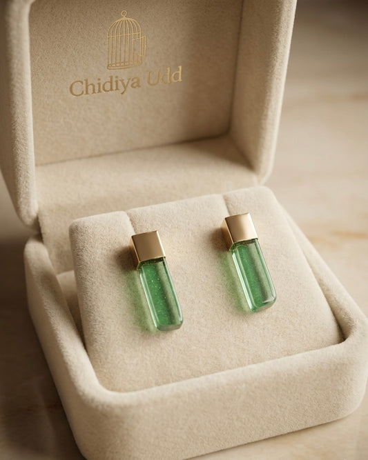 Green Lucite Bar Stud Earrings – Gold — Photo 2
