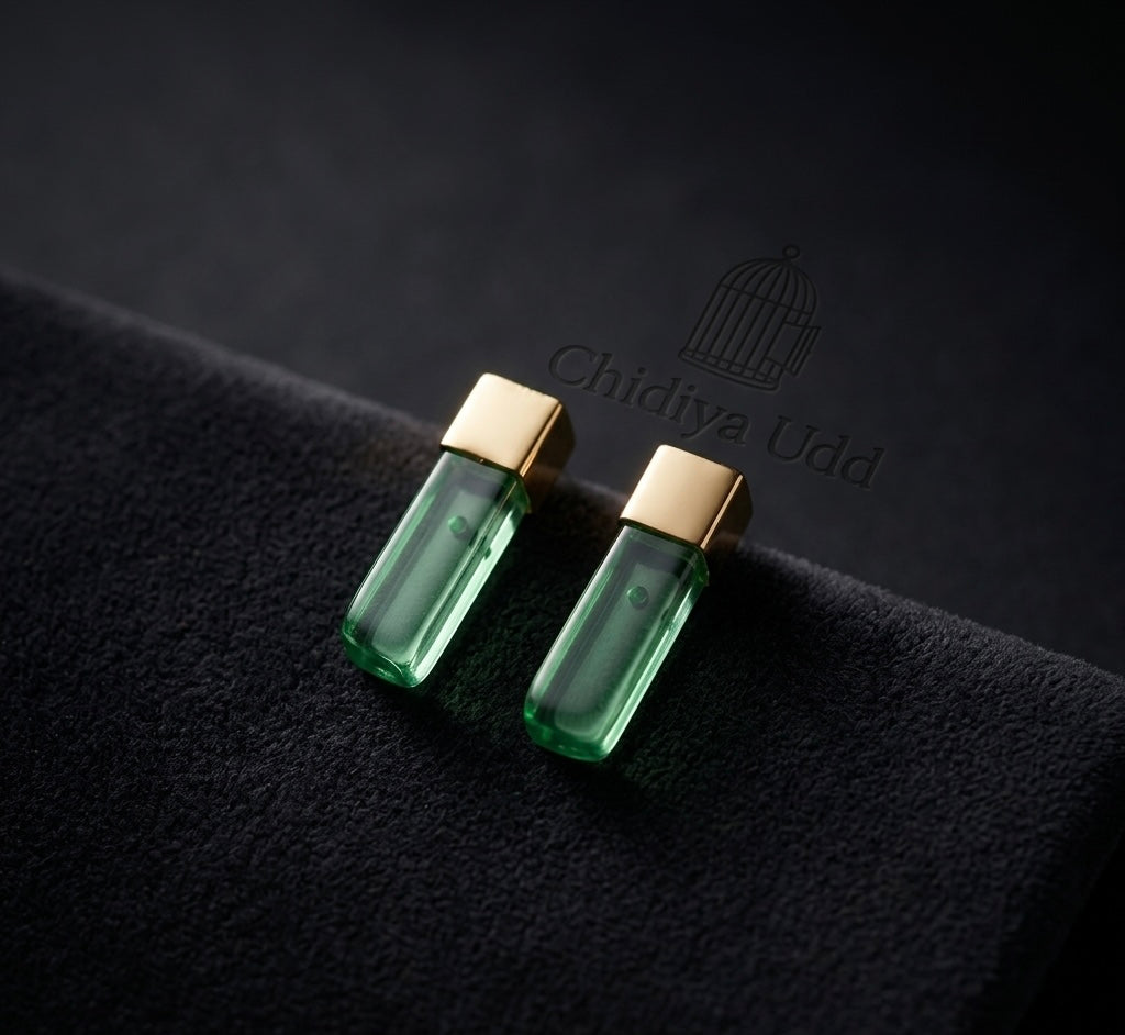 Green Lucite Bar Stud Earrings – Gold — Photo 3