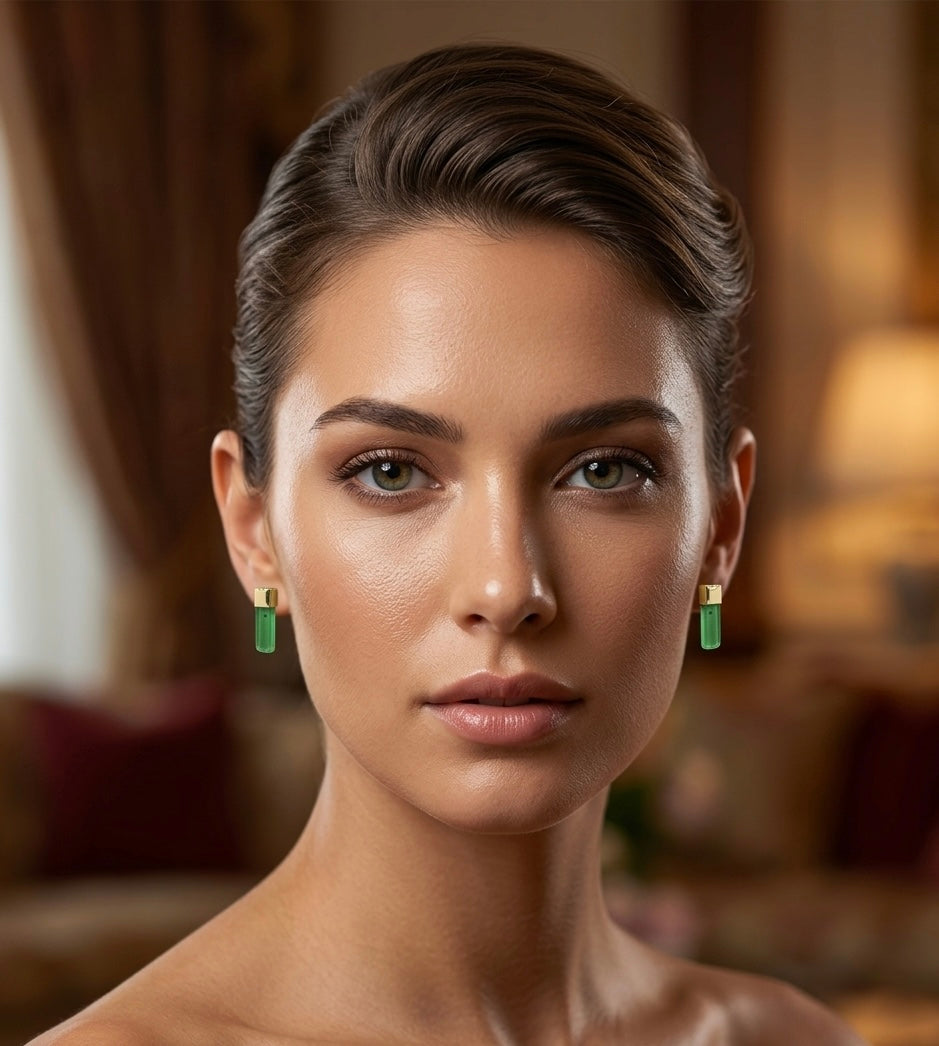 Green Lucite Bar Stud Earrings – Gold — Photo 6