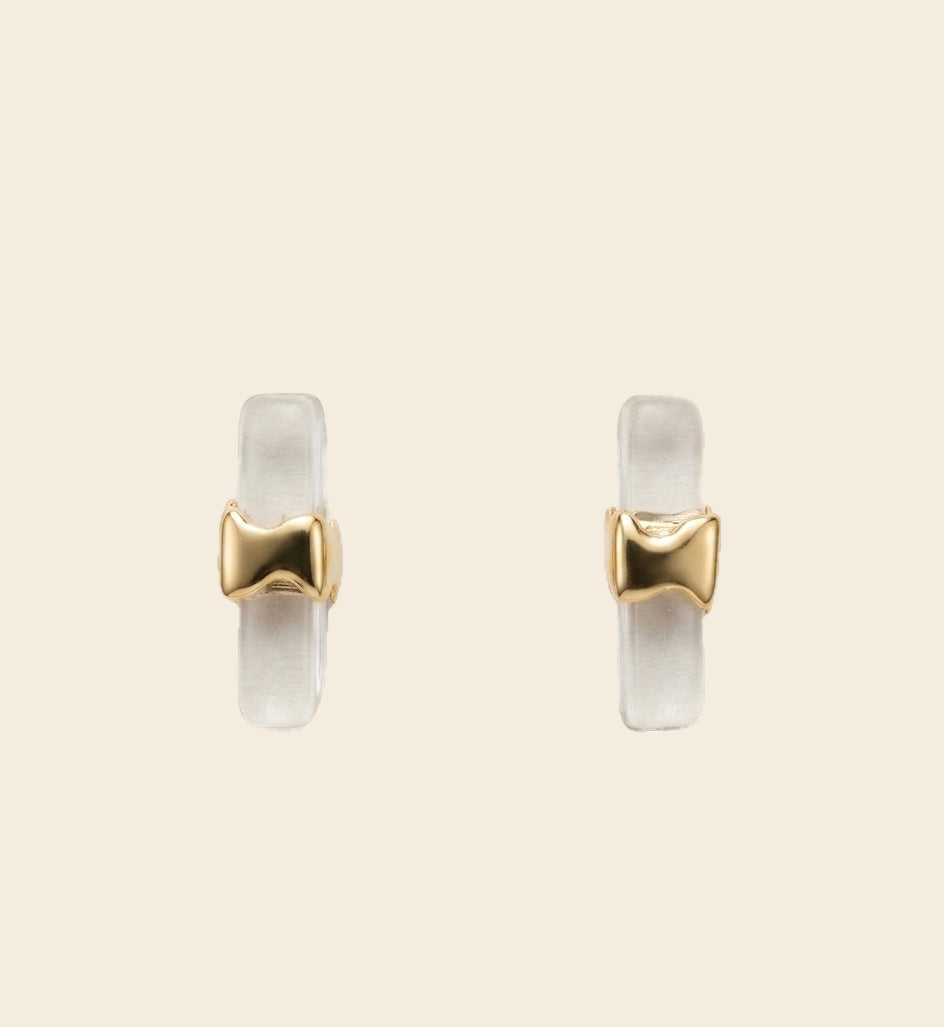 Clear Lucite Bar Stud Earrings – Gold — Photo 1