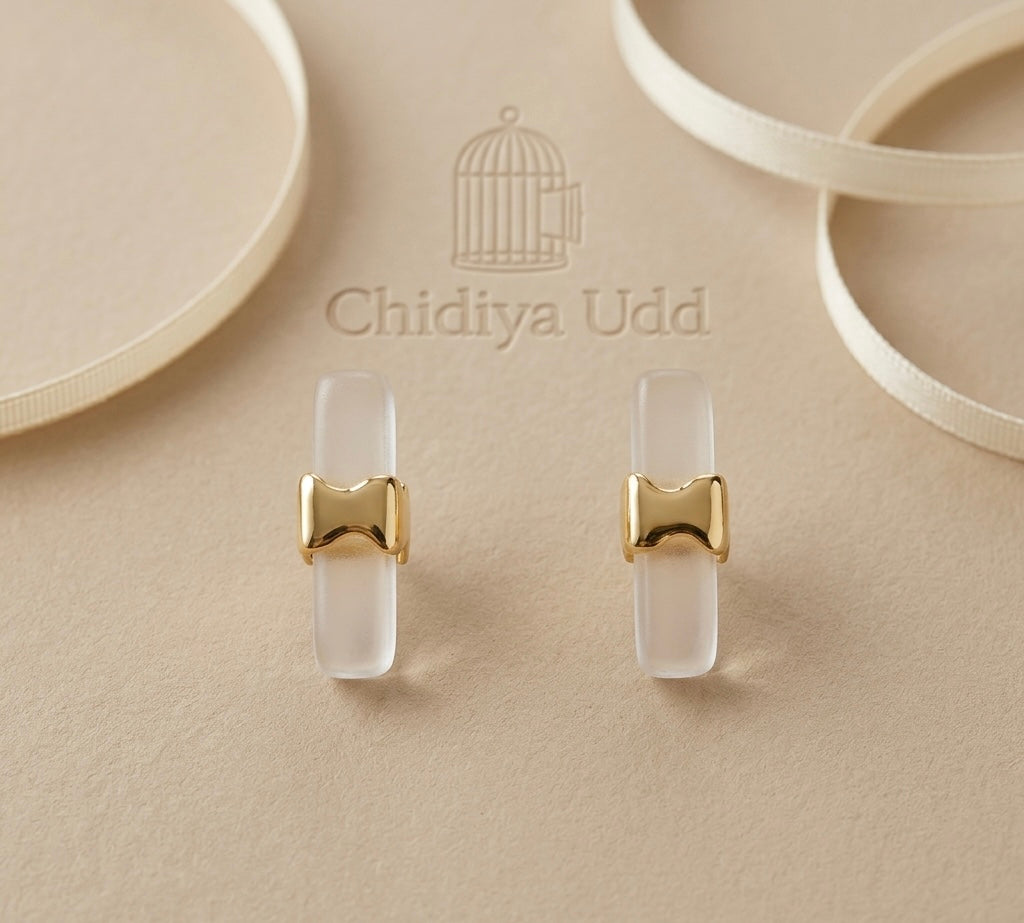 Clear Lucite Bar Stud Earrings – Gold — Photo 5