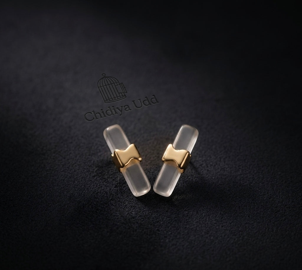 Clear Lucite Bar Stud Earrings – Gold — Photo 6
