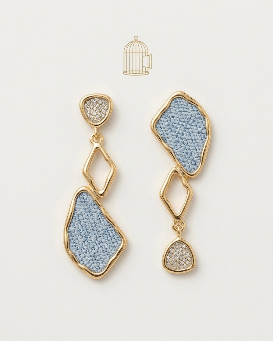 Blue Textured Geometric Drop Earrings – Gold — Photo 1