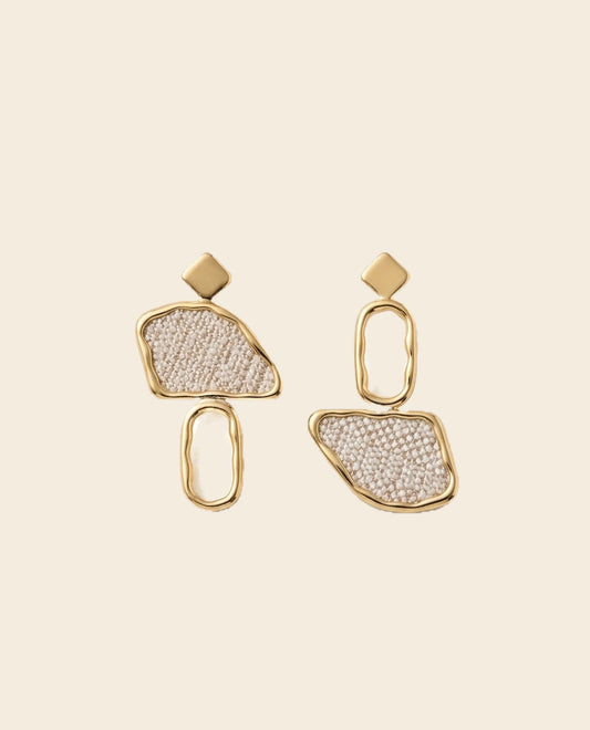 Ivory Textured Geometric Drop Earrings – Gold — Photo 1