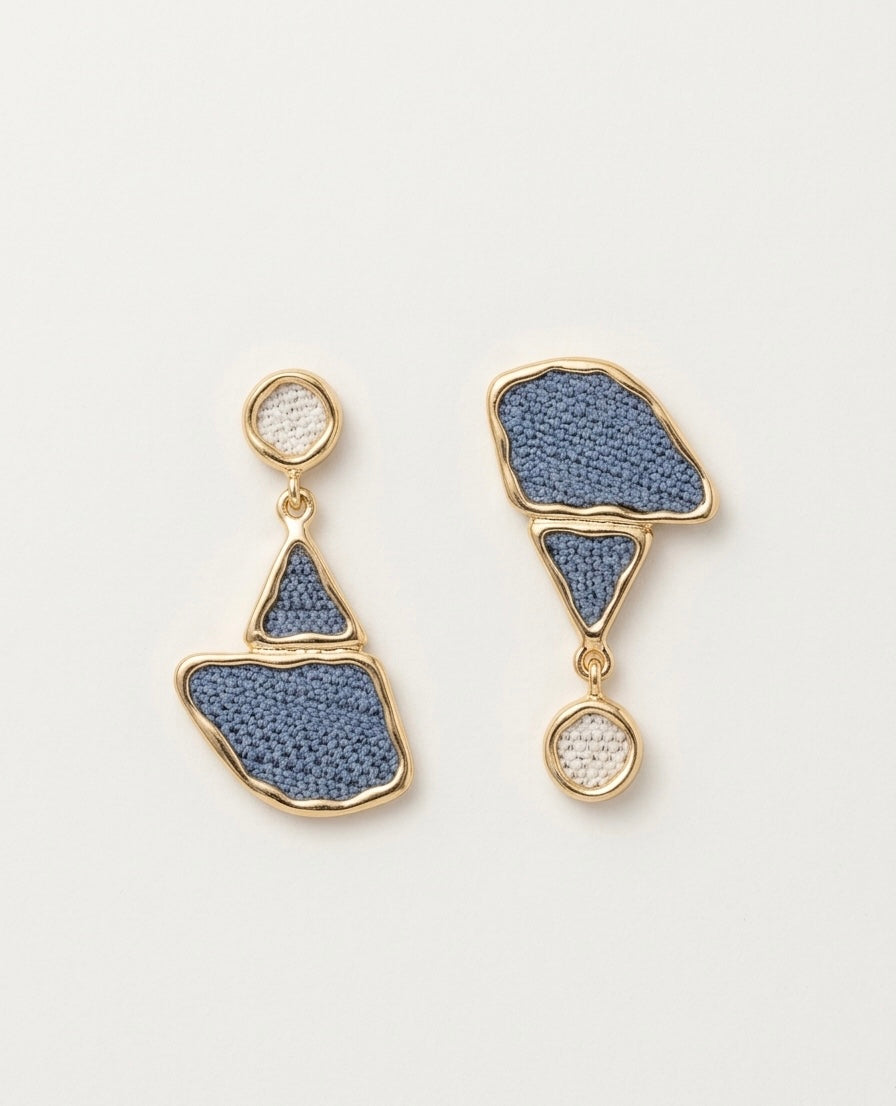 Geometric Blue Stone Drop Earrings – Gold — Photo 1