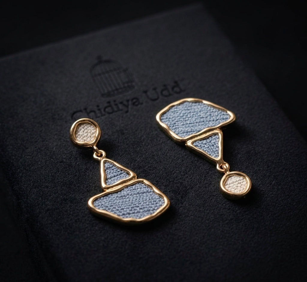 Geometric Blue Stone Drop Earrings – Gold — Photo 4