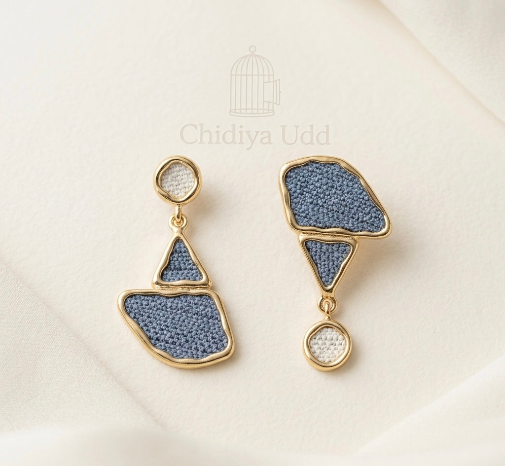 Geometric Blue Stone Drop Earrings – Gold — Photo 5