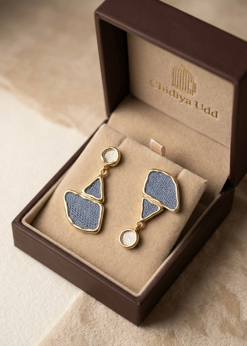 Geometric Blue Stone Drop Earrings – Gold — Photo 6