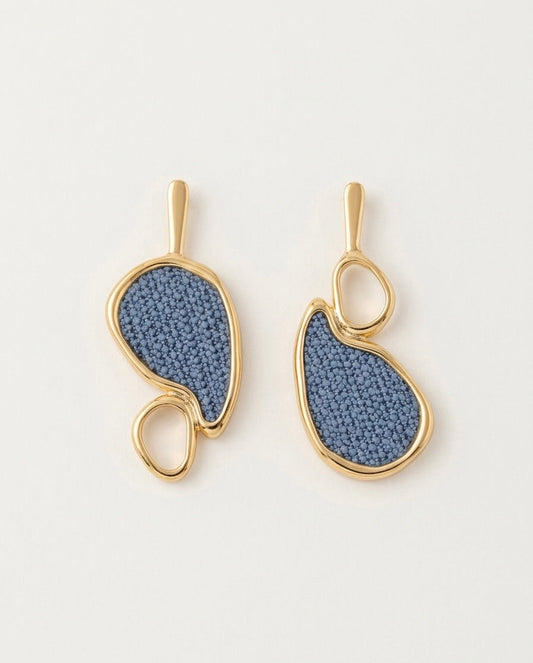 Abstract Blue Sculptural Drop Earrings – Gold — Photo 1