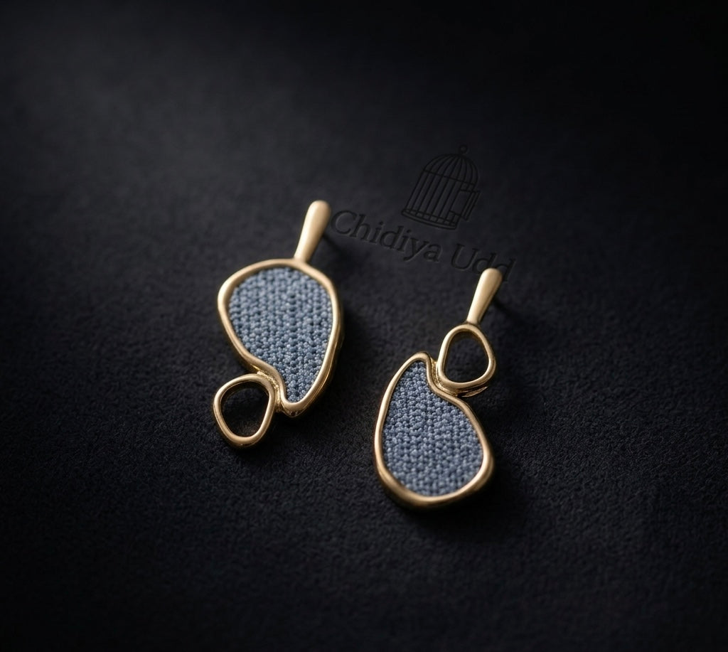 Abstract Blue Sculptural Drop Earrings – Gold — Photo 4