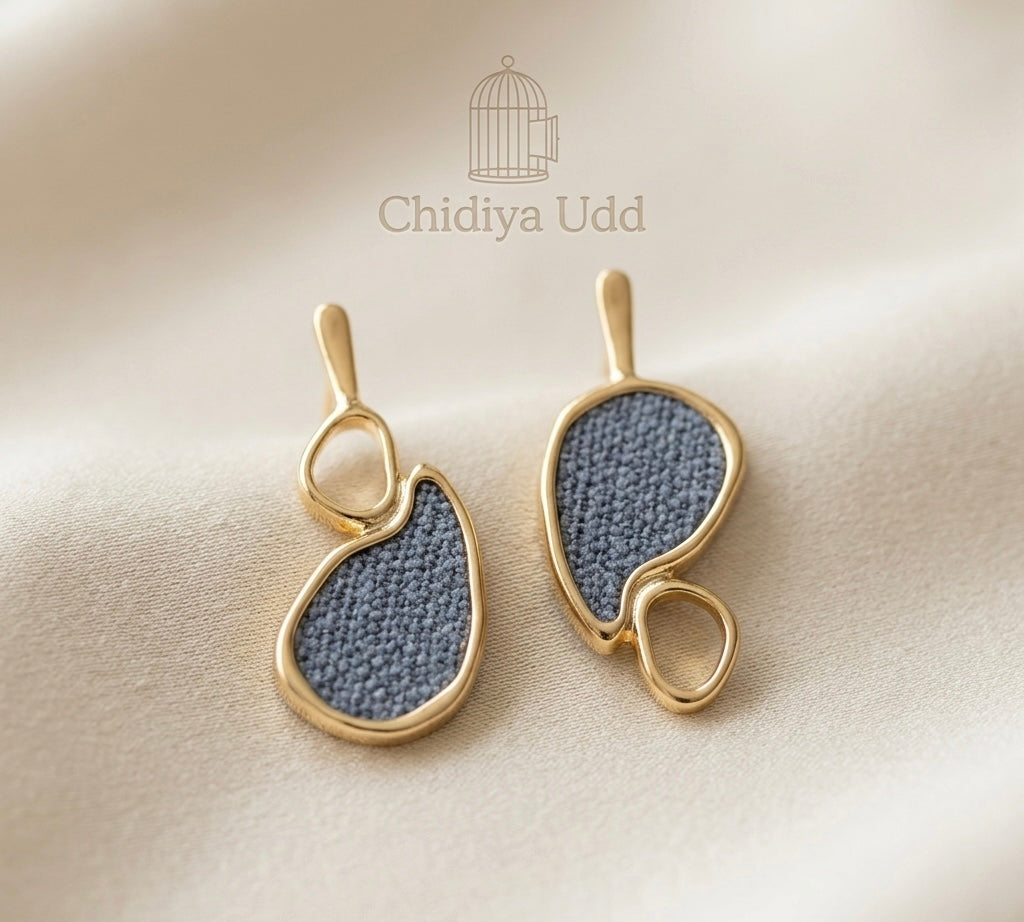Abstract Blue Sculptural Drop Earrings – Gold — Photo 5