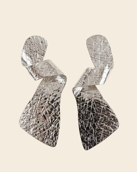 Textured Sculptural Drop Earrings — Silver — Photo 1