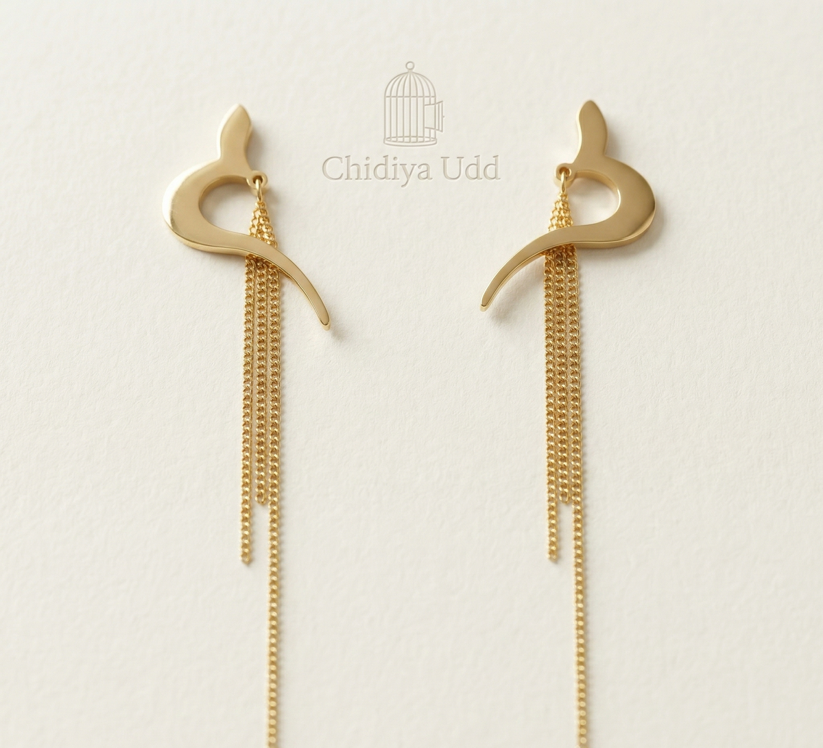 Heart Chain Drop Earrings – Gold — Photo 1