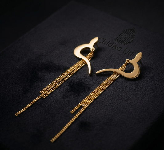 Heart Chain Drop Earrings – Gold — Photo 2