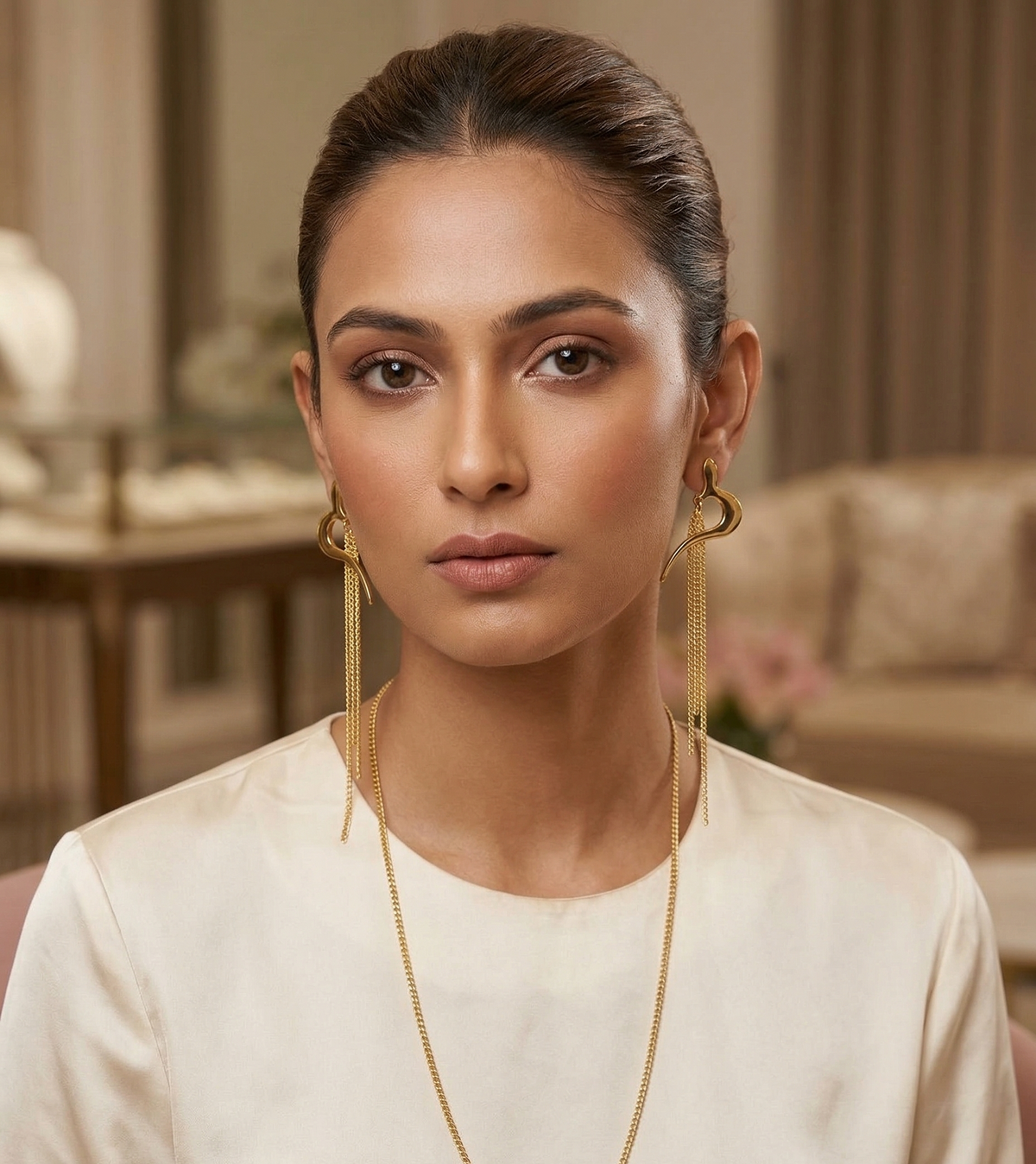 Heart Chain Drop Earrings – Gold — Photo 5