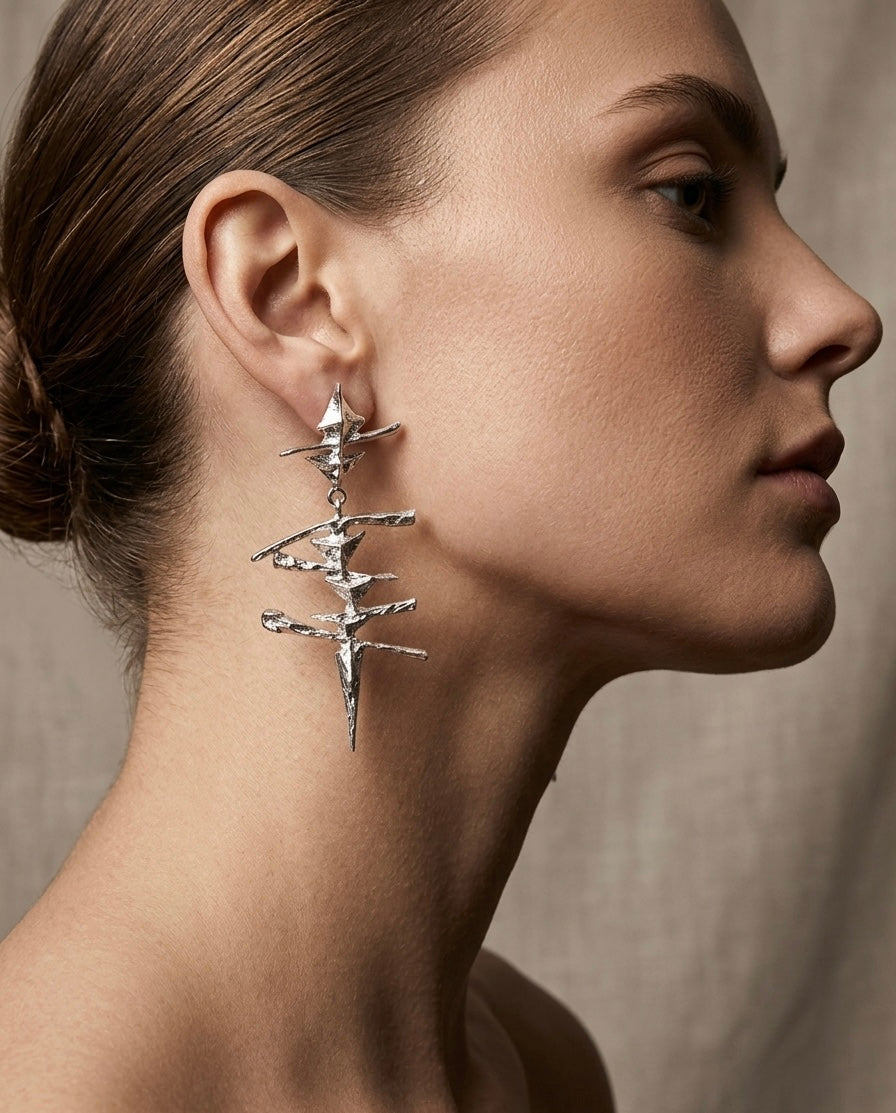Layered Star Drop Earrings — Silver — Photo 3