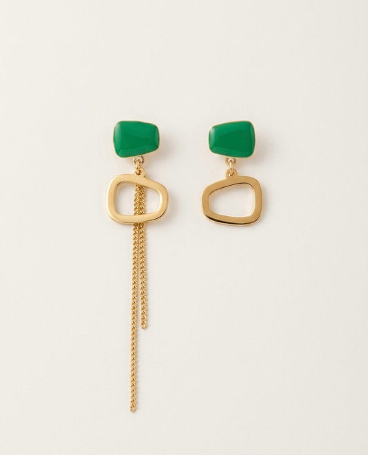 Green Geometric Chain Drop Earrings – Gold — Photo 1