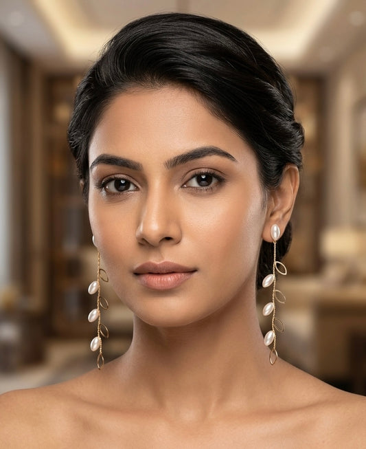 Delicate Leaf Chain Drop Earrings – Gold — Photo 2
