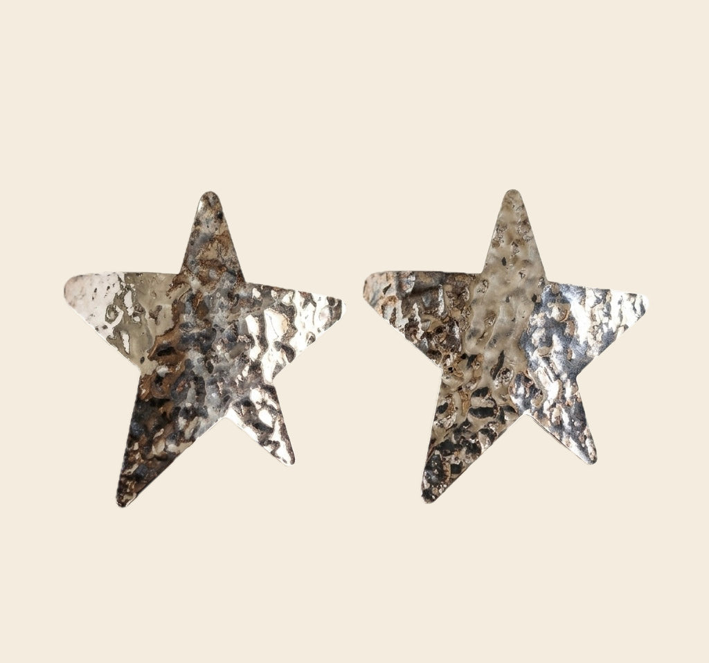 Textured Star Stud Earrings — Silver — Photo 1