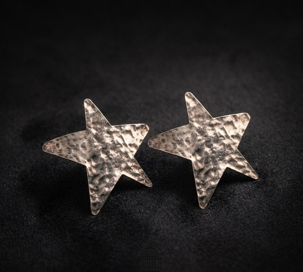 Textured Star Stud Earrings — Silver — Photo 5