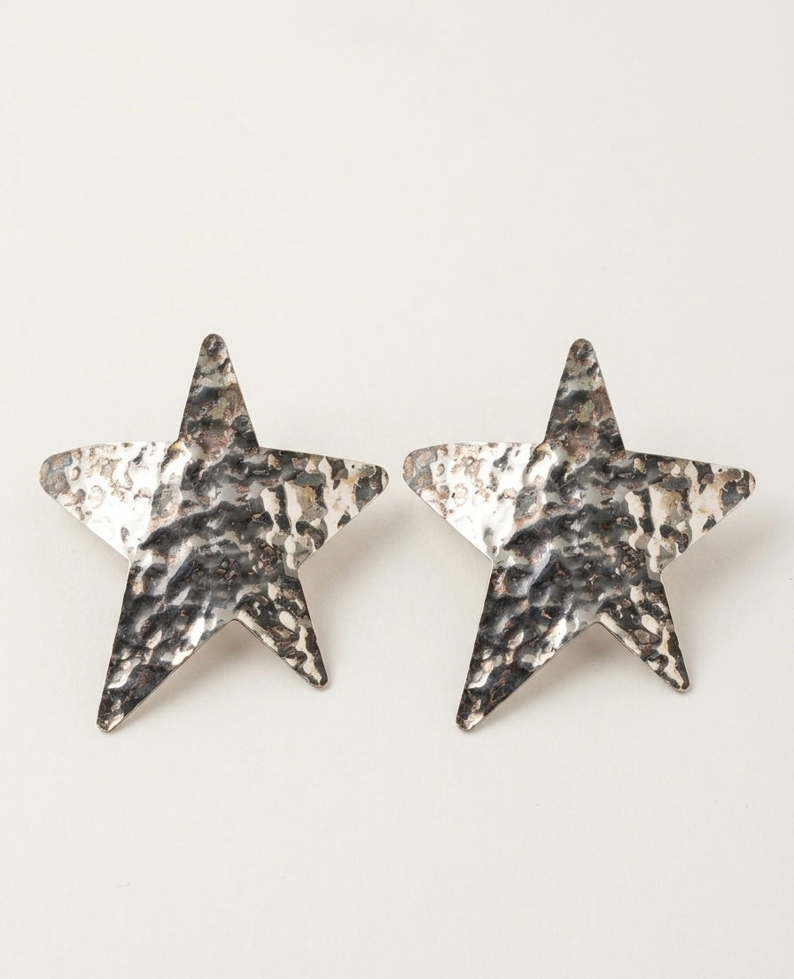 Textured Star Stud Earrings — Silver — Photo 7