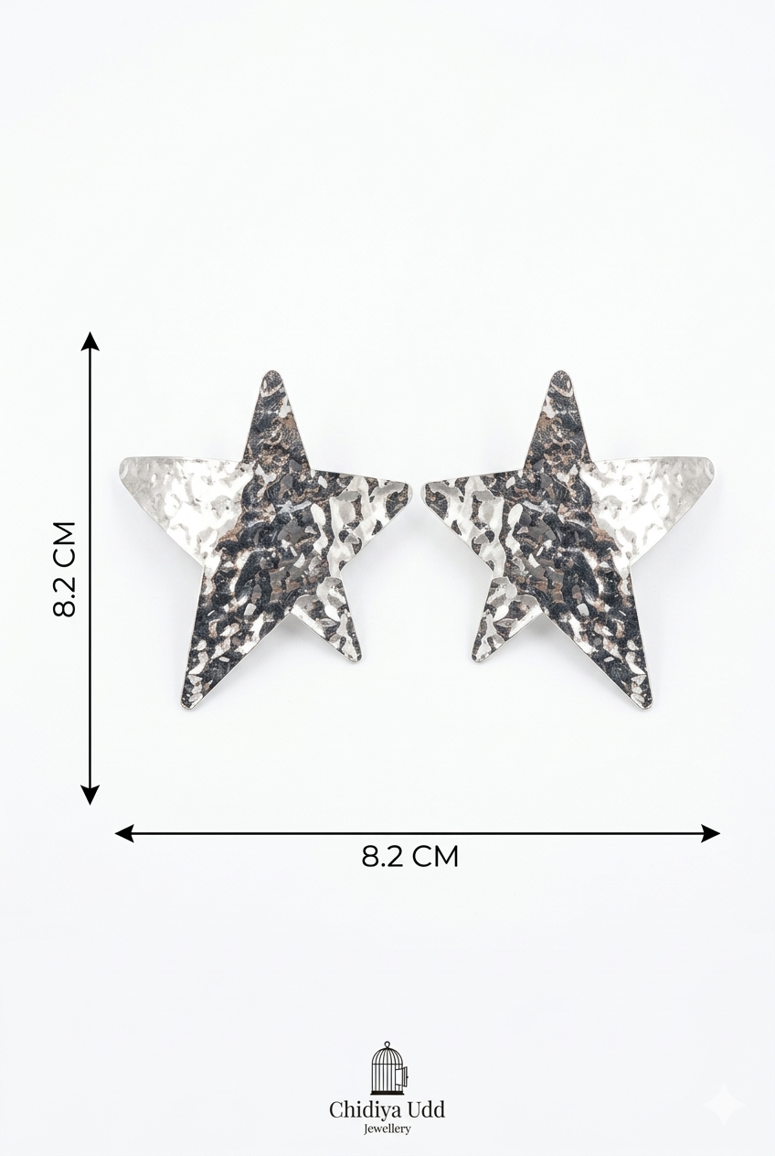Textured Star Stud Earrings — Silver — Photo 8