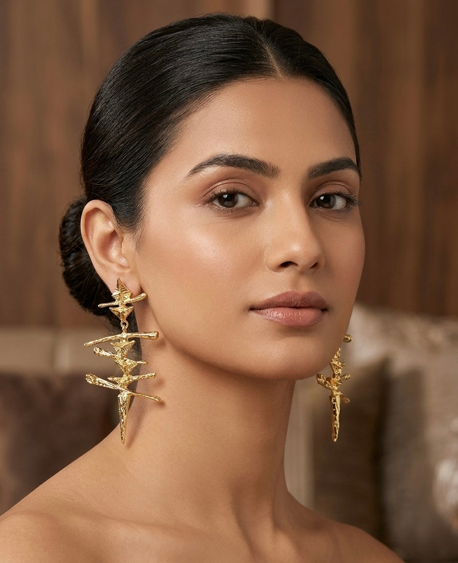 Layered Star Drop Earrings — Gold — Photo 2