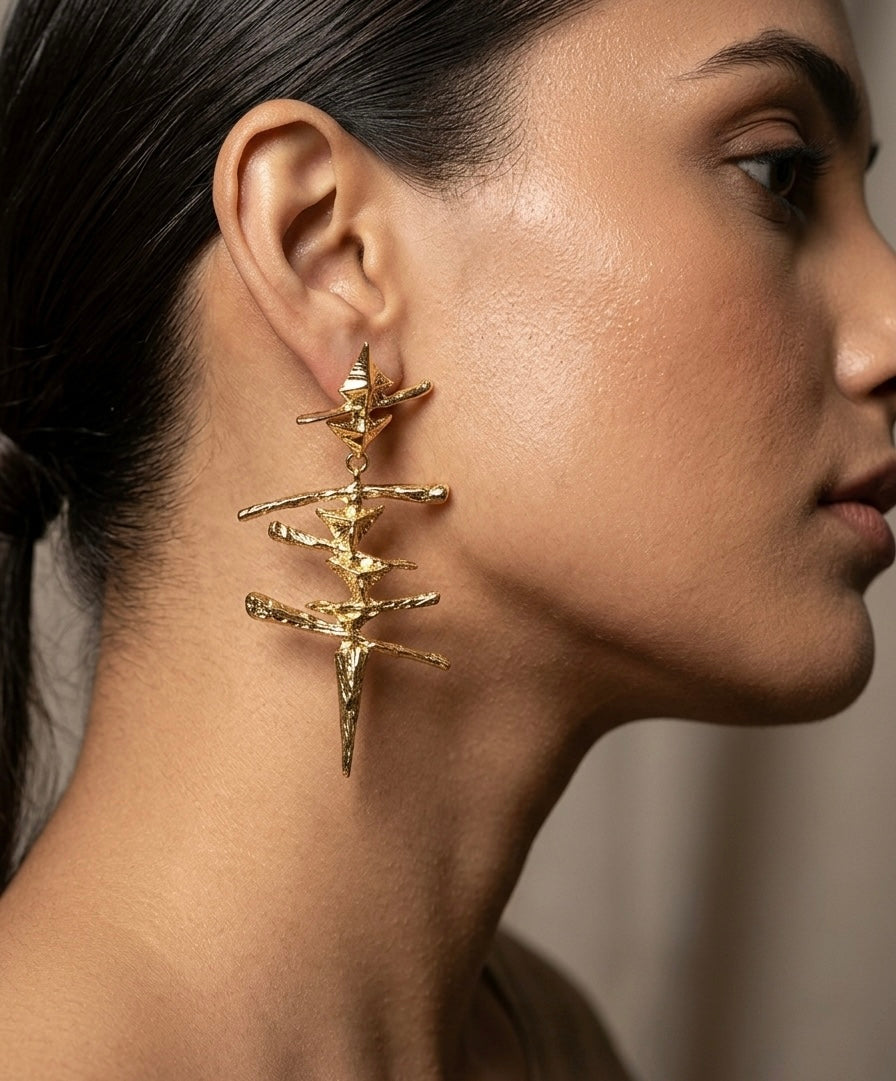 Layered Star Drop Earrings — Gold — Photo 3