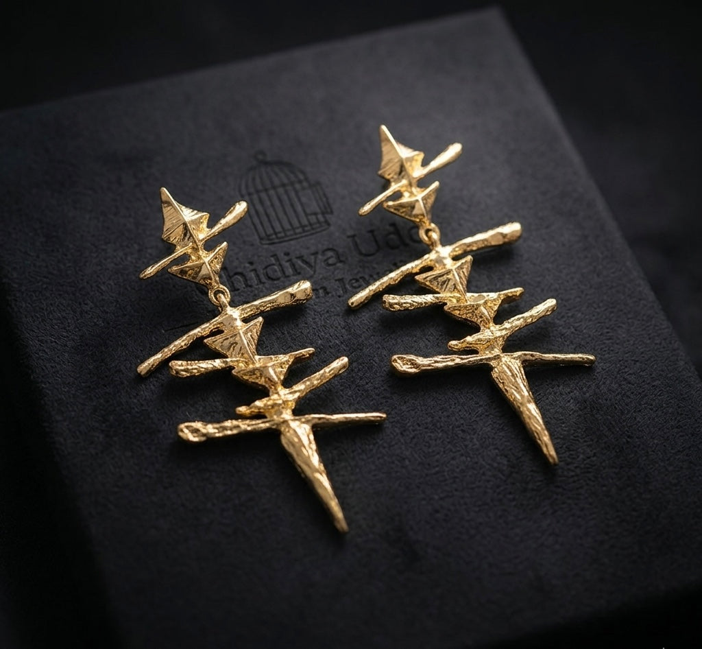 Layered Star Drop Earrings — Gold — Photo 4