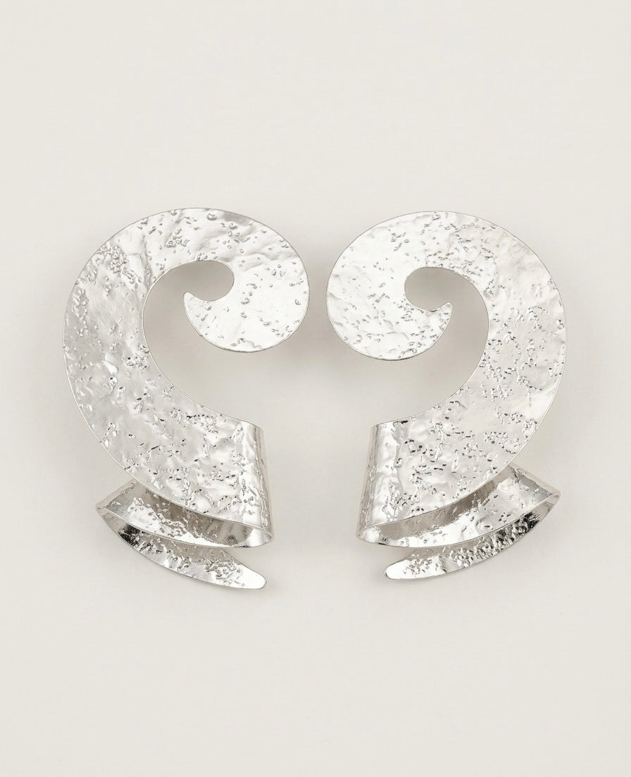Textured Curl Statement Earrings — Silver — Photo 1