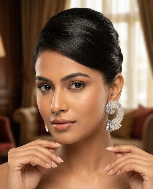 Textured Curl Statement Earrings — Silver — Photo 2