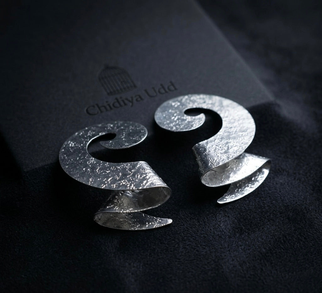 Textured Curl Statement Earrings — Silver — Photo 4
