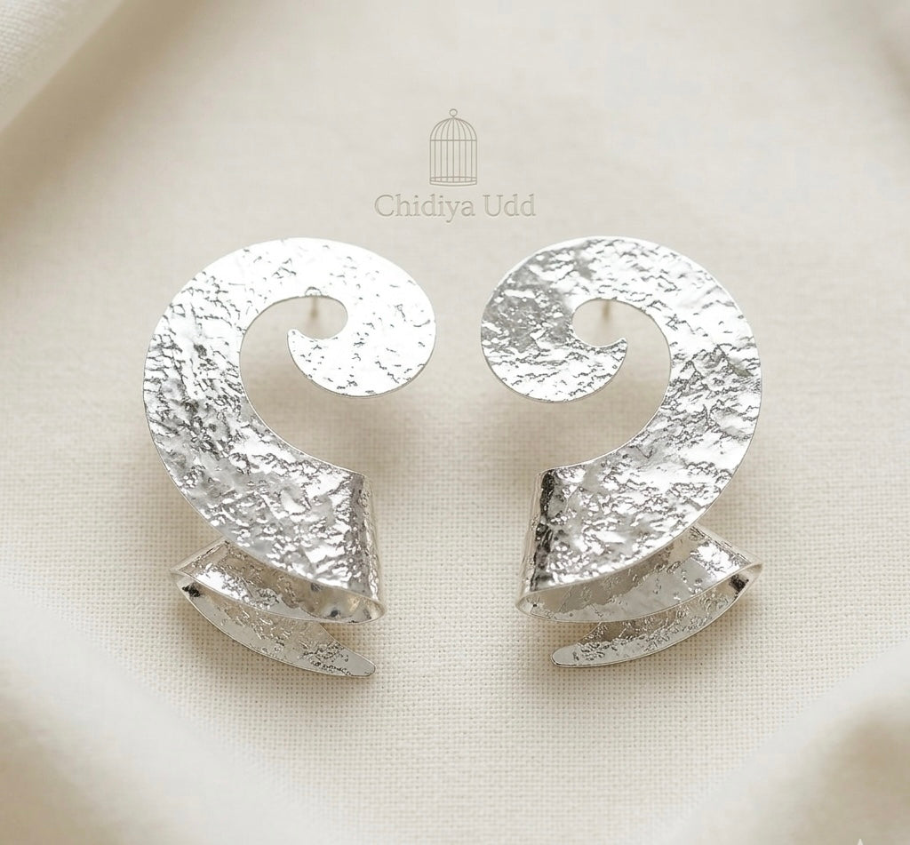 Textured Curl Statement Earrings — Silver — Photo 5