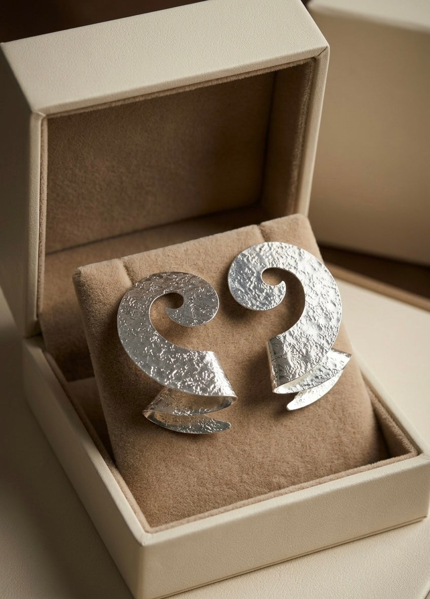 Textured Curl Statement Earrings — Silver — Photo 6