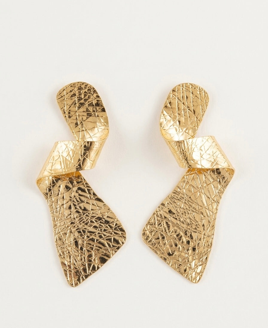 Textured Sculptural Drop Earrings — Gold — Photo 1