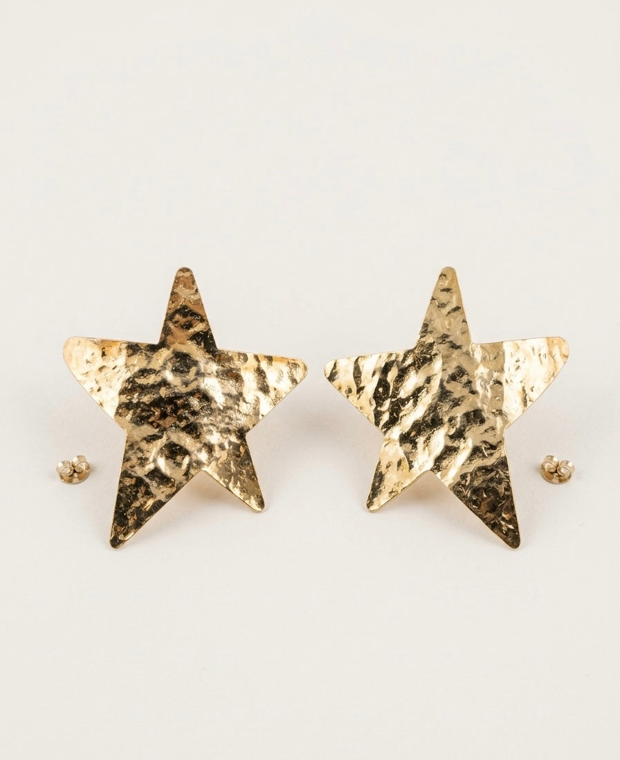 Textured Star Stud Earrings — Gold — Photo 1