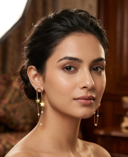 Star Chain Drop Earrings – Gold — Photo 2