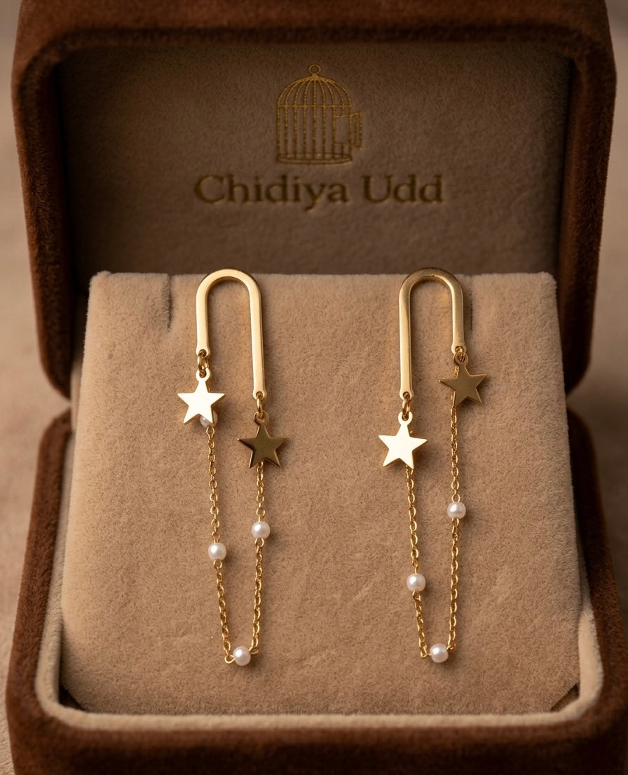 Star Chain Drop Earrings – Gold — Photo 4