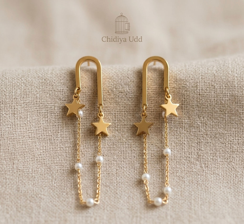 Star Chain Drop Earrings – Gold — Photo 5