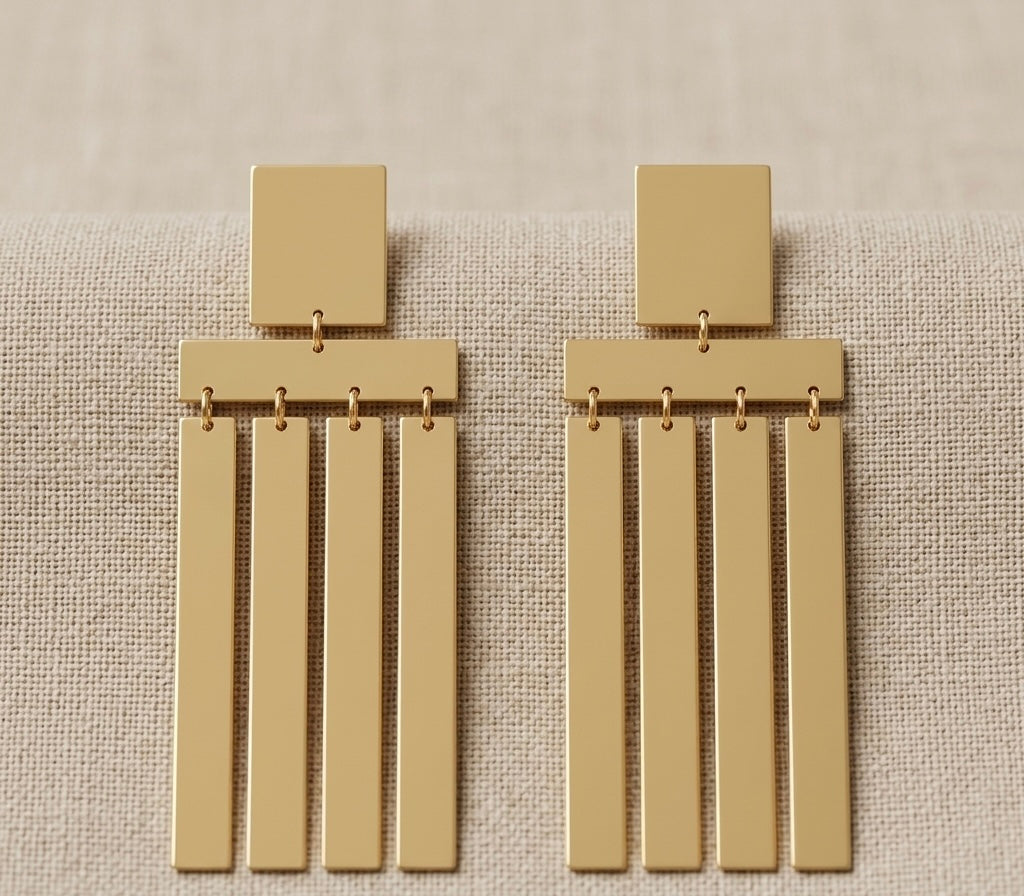 Geometric Fringe Drop Earrings – Gold — Photo 1