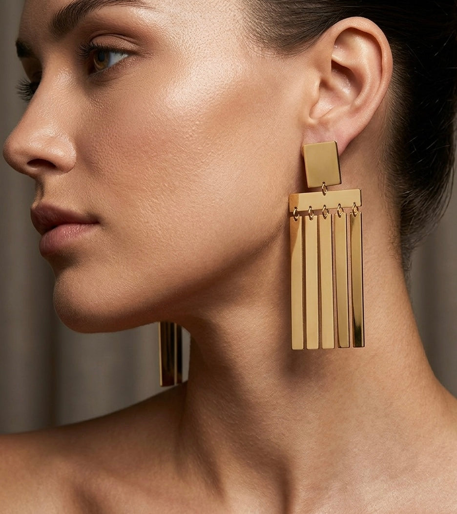 Geometric Fringe Drop Earrings – Gold — Photo 3