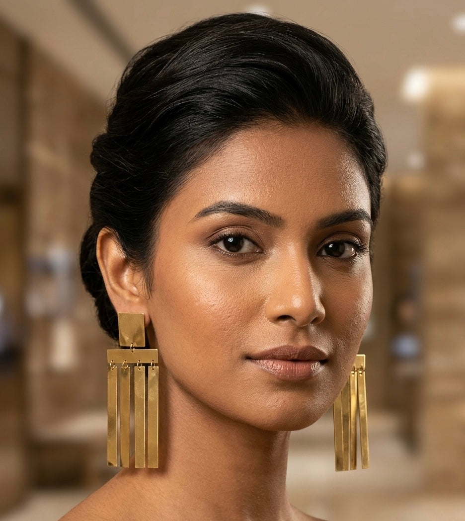 Geometric Fringe Drop Earrings – Gold — Photo 5