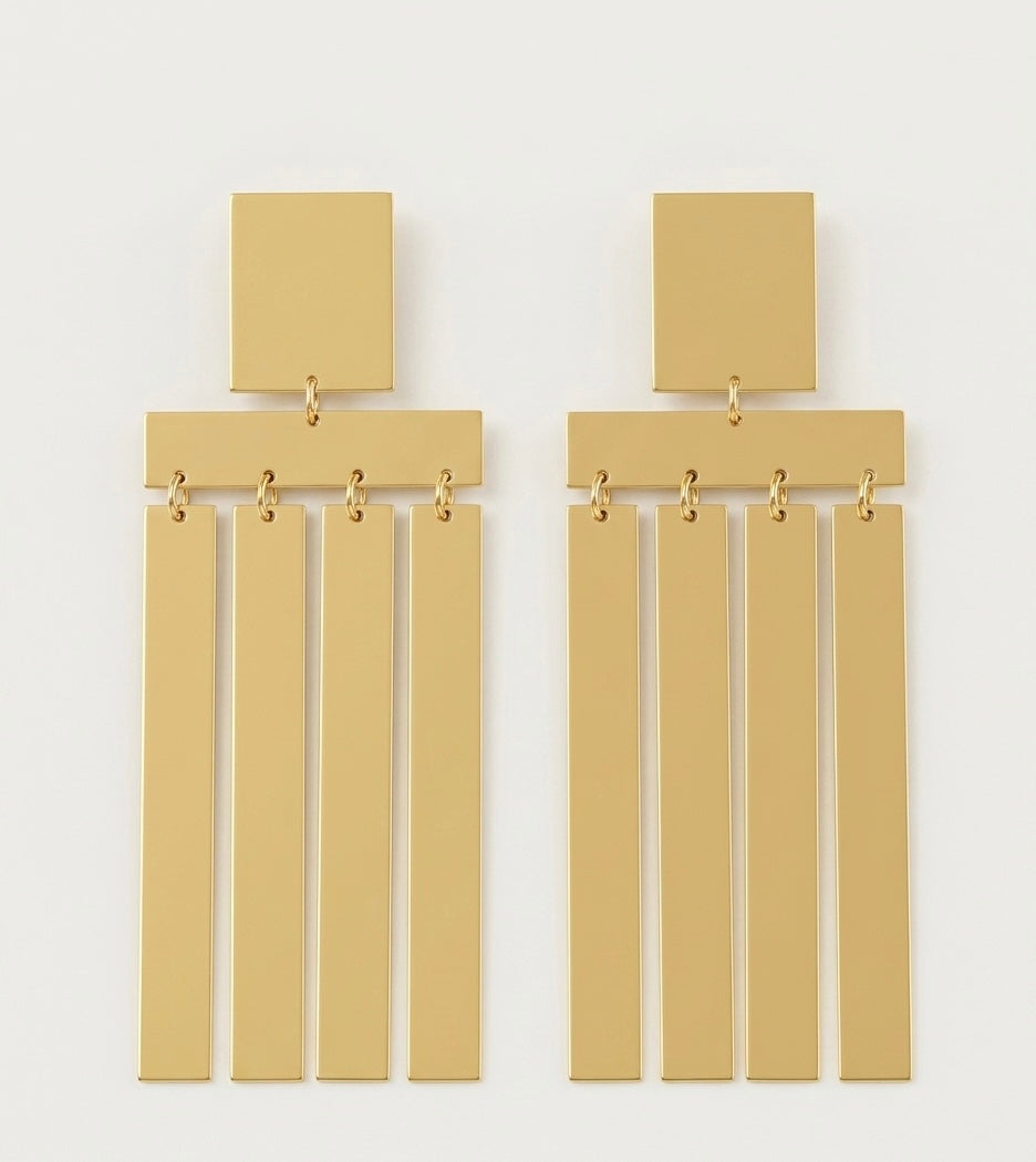 Geometric Fringe Drop Earrings – Gold — Photo 6