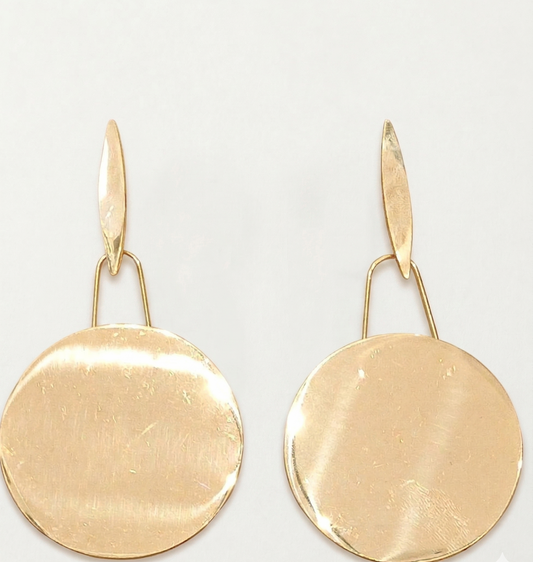 Hammered Round Disc Drop Earrings – Gold — Photo 1
