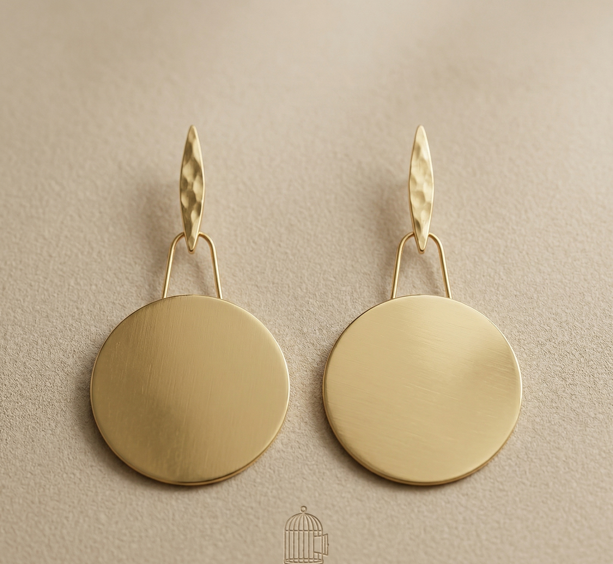 Hammered Round Disc Drop Earrings – Gold — Photo 6