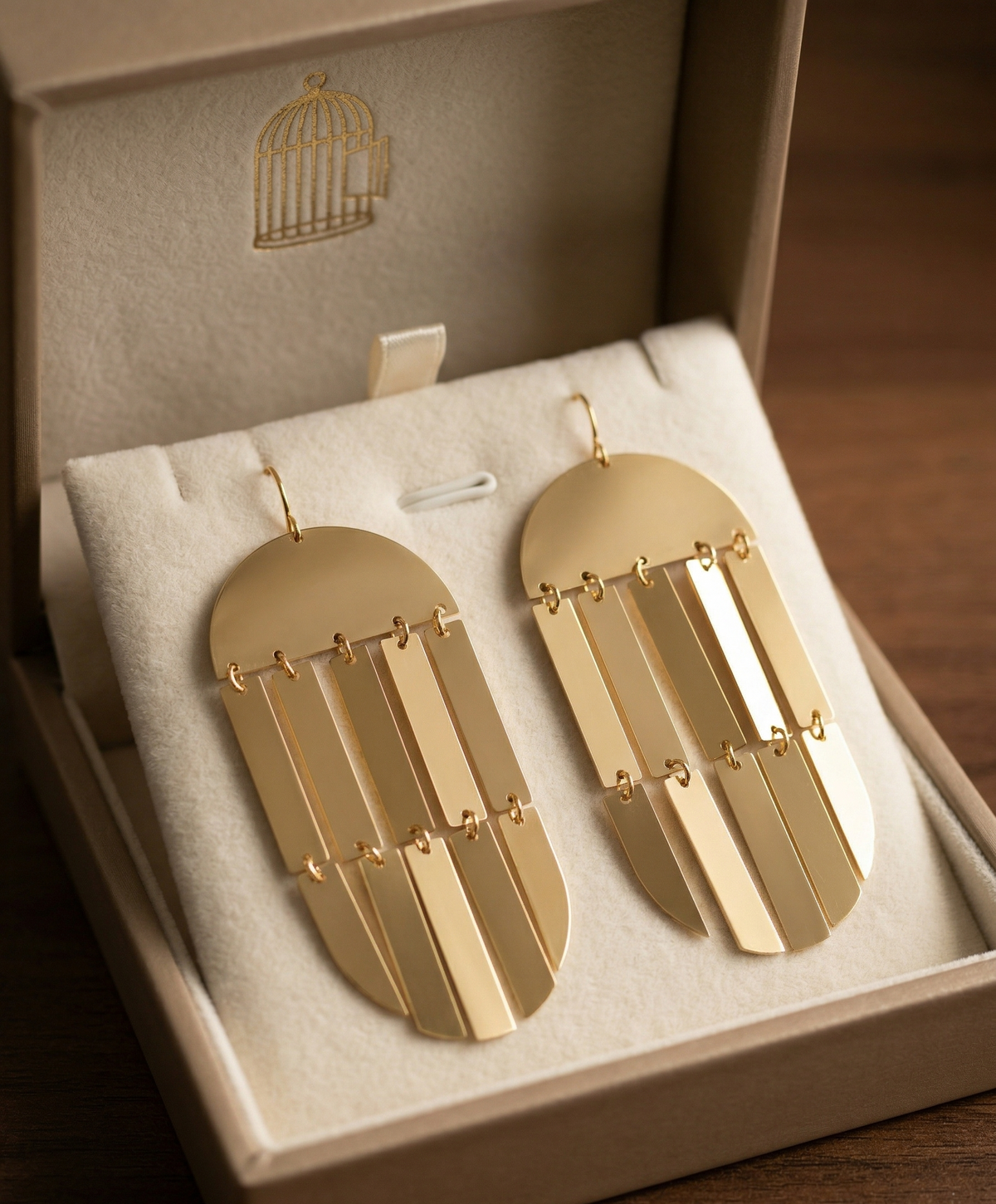 Long Bar Fringe Statement Earrings – Gold — Photo 2