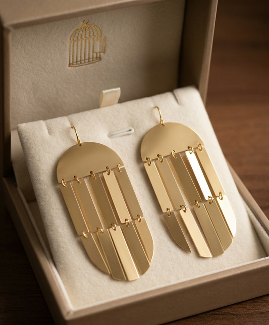 Long Bar Fringe Statement Earrings – Gold — Photo 2