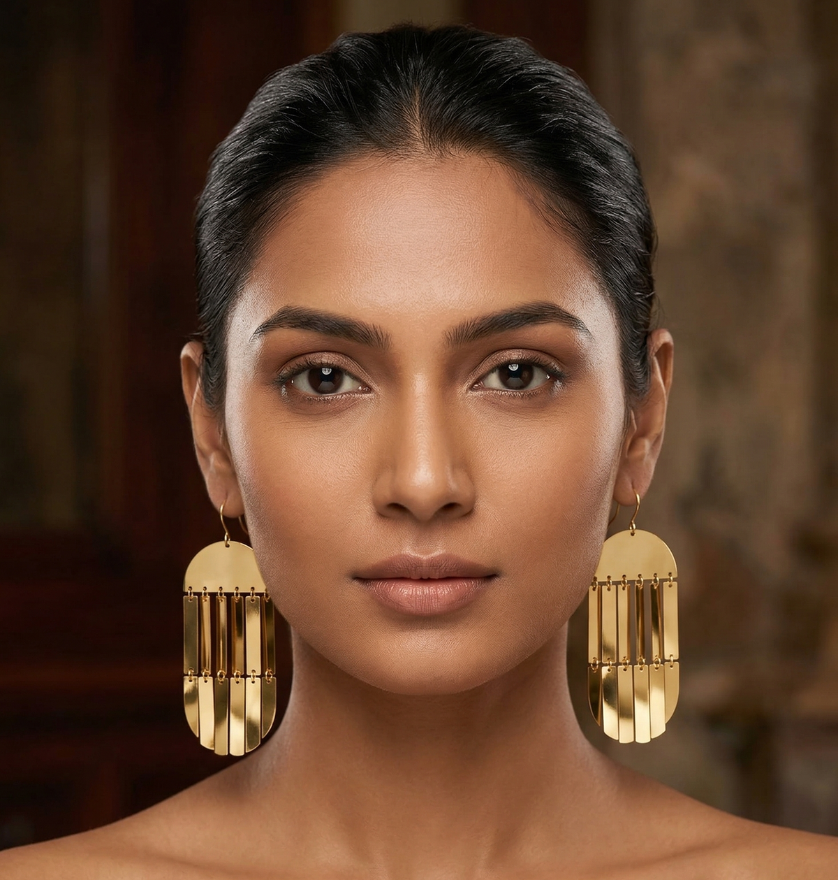 Long Bar Fringe Statement Earrings – Gold — Photo 3