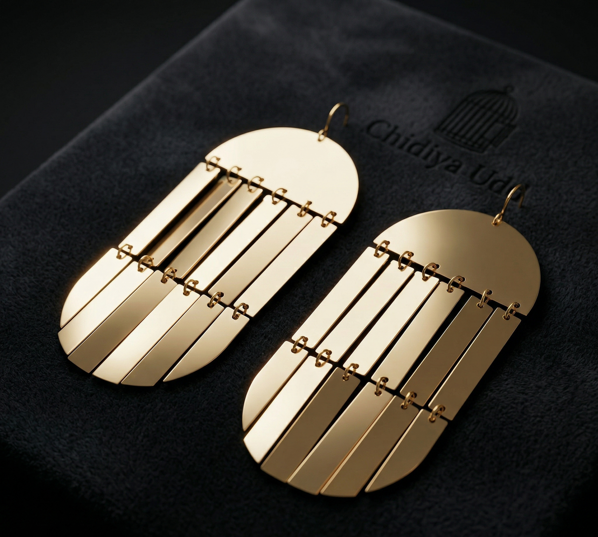 Long Bar Fringe Statement Earrings – Gold — Photo 4