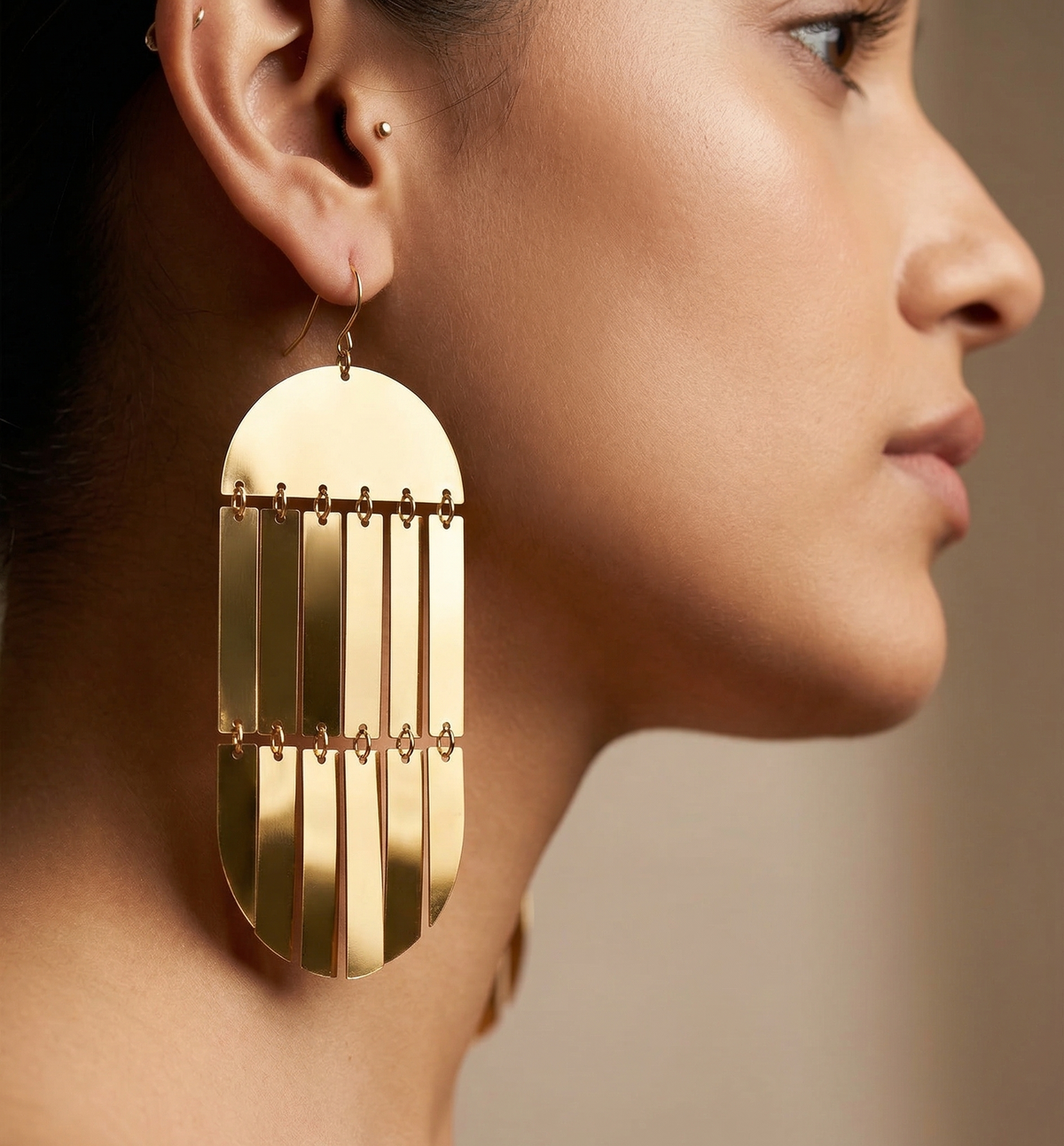 Long Bar Fringe Statement Earrings – Gold — Photo 5